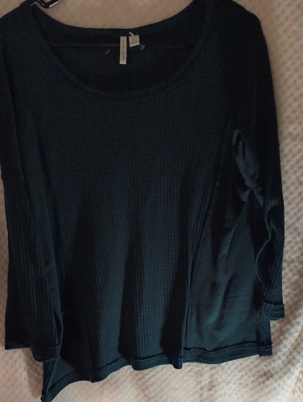Green Womens Long Sleeve Waffle Knit Top